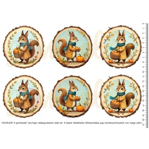 Mintás barkácsfilc - őszi mókusok faszeleteken - nagy