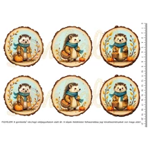 Mintás barkácsfilc - őszi sünik faszeleteken - nagy