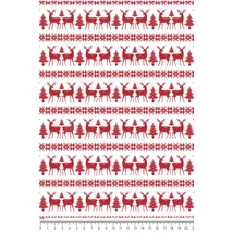 Mintás barkácsfilc - rénszarvas fenyővel sorminta - piros