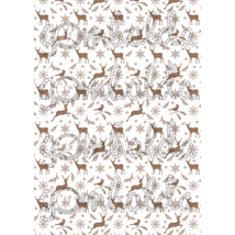 Mintás barkácsfilc - rénszarvasok madarakkal - barna
