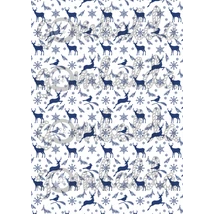 Mintás barkácsfilc - rénszarvasok madarakkal - kék Mintás barkácsfilc - rénszarvasok madarakkal - kék