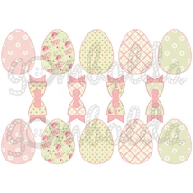 Mintás barkácsfilc - rózsás pöttyös húsvéti tojások és masnik