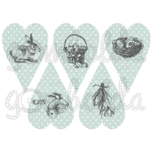 Mintás barkácsfilc - rajzolt húsvét pöttyös szívekben - menta szürke Mintás barkácsfilc - rajzolt húsvét pöttyös szívekben - menta szürke