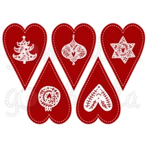 Mintás barkácsfilc - Scandi Christmas piros - szívek Mintás barkácsfilc - Scandi Christmas piros - szívek