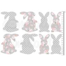 Mintás barkácsfilc - shabby chic nyuszik - szürke