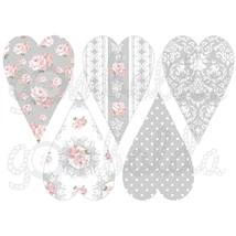 Mintás barkácsfilc - shabby chic vegyes szívek - szürke