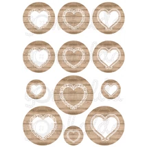 Mintás barkácsfilc - szívek világosbarna fa körökben