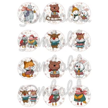 Mintás barkácsfilc - téli állatkák hópelyhes körökben Mintás barkácsfilc - téli állatkák hópelyhes körökben