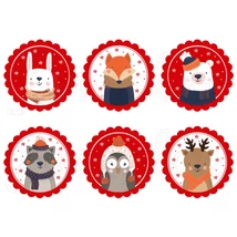 Mintás barkácsfilc - cuki téli állatok piros alapon - nagy