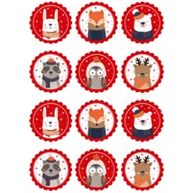 Mintás barkácsfilc - cuki téli állatok piros alapon - pici