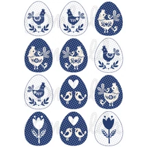 Mintás barkácsfilc - kék fehér tyúkocskák tojásokban