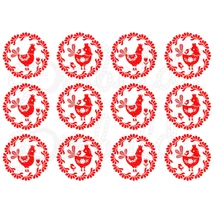 Mintás barkácsfilc - piros fehér tyúkocskák körökben