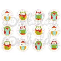 Mintás barkácsfilc - vidám baglyok hópelyhes körökben Mintás barkácsfilc - vidám baglyok hópelyhes körökben