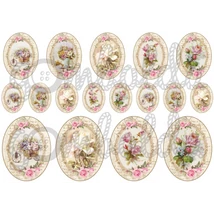 Mintás barkácsfilc - vintage virágos kártyák - ovális