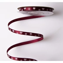 Hópehely mintás szatén szalag - 6mm - 20m - burgundi Hópehely mintás szatén szalag - 6mm - 20m - burgundi
