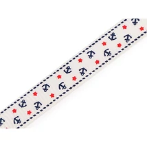 Krém alapon horgony mintás ripsz grosgrain szalag - 10mm