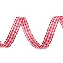 Piros fehér kockás dekor szalag - 10mm