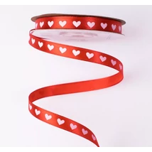 Piros alapon szív mintás szatén szalag - 10mm Piros alapon szív mintás szatén szalag - 10mm