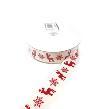 Rénszarvas mintás ripsz szalag - krém alapon piros - 20mm Rénszarvas mintás ripsz szalag - krém alapon piros - 20mm