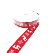 Rénszarvas mintás ripsz szalag - piros alapon fehér - 20mm Rénszarvas mintás ripsz szalag - piros alapon fehér - 20mm