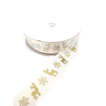 Rénszarvas mintás ripsz szalag - arany/krém - 20mm Rénszarvas mintás ripsz szalag - arany/krém - 20mm