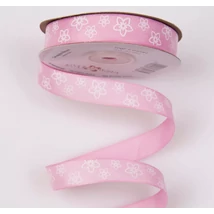 Virágos ripsz szalag - 16mm - rózsaszín