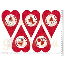 Mintás barkácsfilc - cuki manók - piros kötött szívek