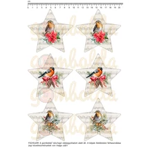 Mintás barkácsfilc - tradicionális karácsony - csillag díszek madarakkal