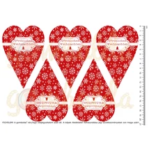 Mintás barkácsfilc - német feliratos hópelyhes szívek - piros