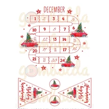 Mintás barkácsfilc - karácsonyi piros autó - adventi visszaszámláló