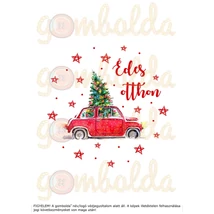 Mintás barkácsfilc - karácsonyi piros autó - édes otthon
