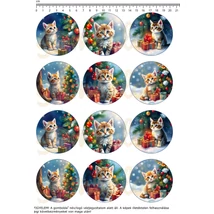 Mintás barkácsfilc - cicák karácsonyfával  - kicsi kör