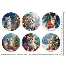 Mintás barkácsfilc - cicák karácsonyfával  - nagy kör Mintás barkácsfilc - cicák karácsonyfával  - nagy kör