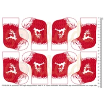 Mintás barkácsfilc - piros karácsonyi csizmácska rénszarvassal - 4 pár