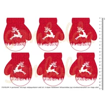 Mintás barkácsfilc - piros kötött kesztyű rénszarvassal