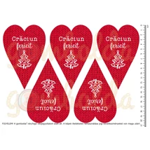Mintás barkácsfilc - román feliratos karácsonyi kötött piros szívek