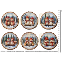 Mintás barkácsfilc - téli állatok fa alapon - piros nagy Mintás barkácsfilc - téli állatok fa alapon - piros nagy