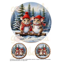 Mintás barkácsfilc - hímzőkeretes téli állatok fa alapon - piros - egerek Mintás barkácsfilc - hímzőkeretes téli állatok fa alapon - piros - egerek