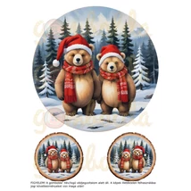 Mintás barkácsfilc - hímzőkeretes téli állatok fa alapon - piros - macik