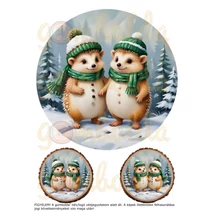 Mintás barkácsfilc - hímzőkeretes téli állatok fa alapon - zöld - sünik Mintás barkácsfilc - hímzőkeretes téli állatok fa alapon - zöld - sünik