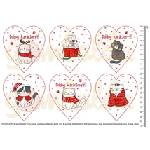 Mintás barkácsfilc - vagány karácsonyi cicusok - duci szívek