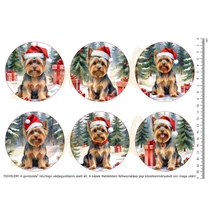 Mintás barkácsfilc - téli yorki kutyusok Mikulás sapkával - nagy kör