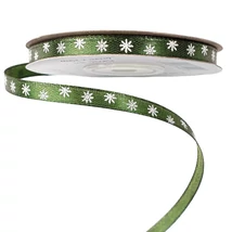 Hópehely mintás szatén szalag - 6mm - 20m - sötétzöld Hópehely mintás szatén szalag - 6mm - 20m - sötétzöld