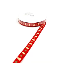 Karácsonyi ripsz grosgrain szalag - piros alapon fenyő mintás