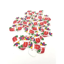 Piros karácsonyi csizmák - színes fa formagomb csomag - 10db Piros karácsonyi csizmák - színes fa formagomb csomag - 10db