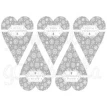 Mintás barkácsfilc - feliratos hópelyhes szívek - szürke