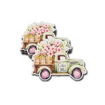 Nyomtatott Édes Otthon  zöld autó virágokkal - 8cm