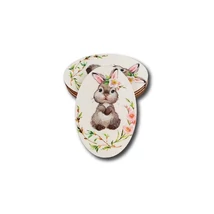 Nyomtatott fa ovális táblácska - virágos nyuszi - 9,5cm Nyomtatott fa ovális táblácska - virágos nyuszi - 9,5cm