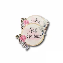 Nyomtatott fa pici kör táblácska - Sok szeretettel - 4cm