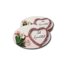 Nyomtatott fa ovális táblácska - Sok szeretettel tulipános - 8,5cm